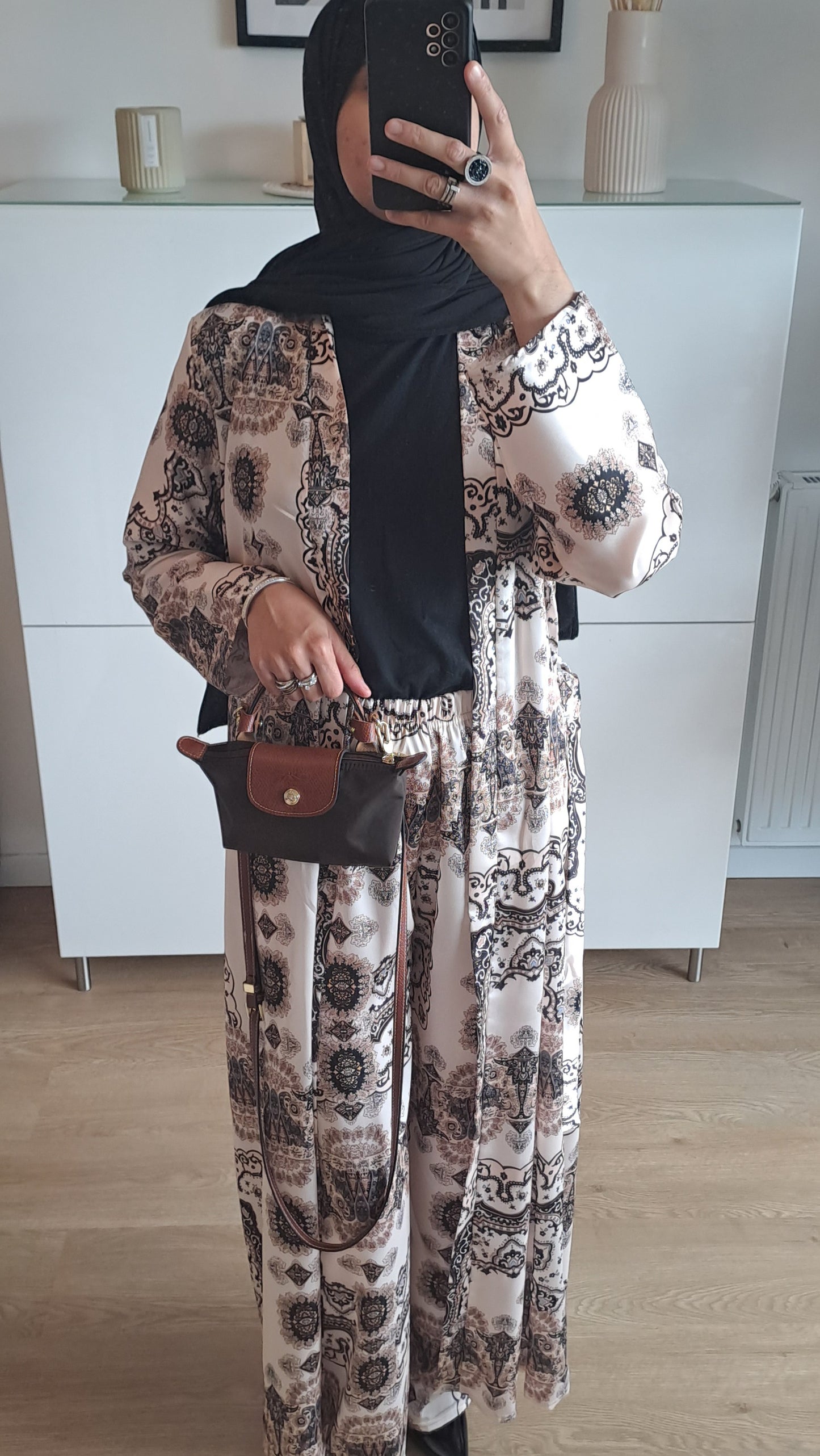 Ensemble Kimono en satin Noir