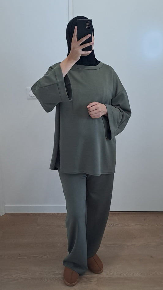 Ensemble molletonné Kaki
